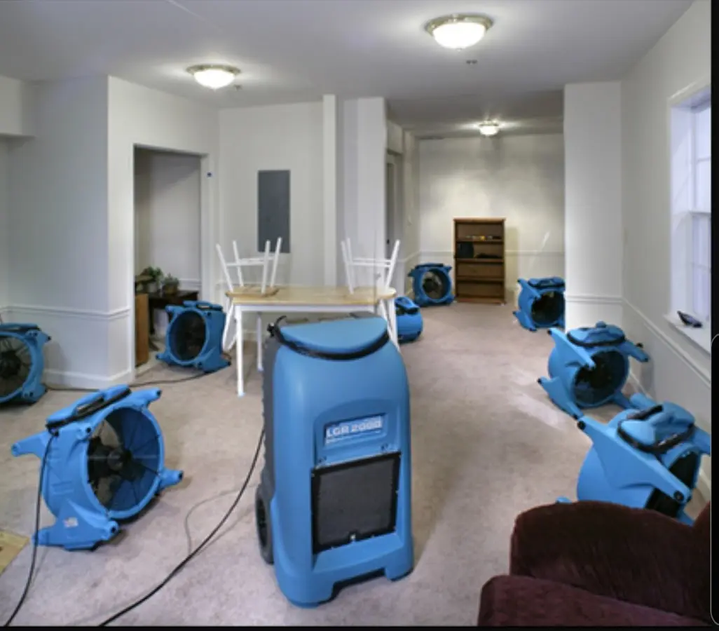 Air movers and dehumidifier setup for Water Extraction & Removal in New Burlington
